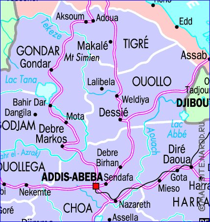 Administrativa mapa de Etiopia em frances