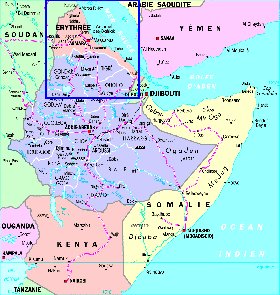 Administrativa mapa de Etiopia em frances