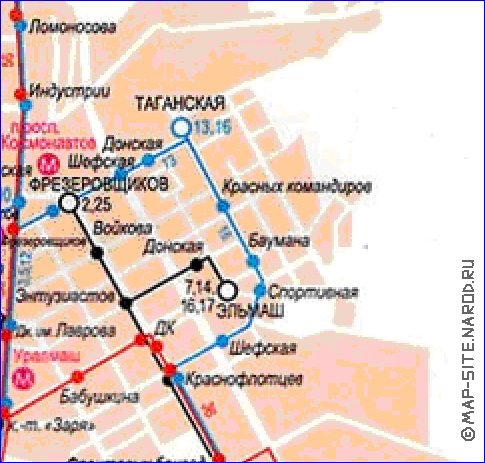 Transporte mapa de Ecaterimburgo