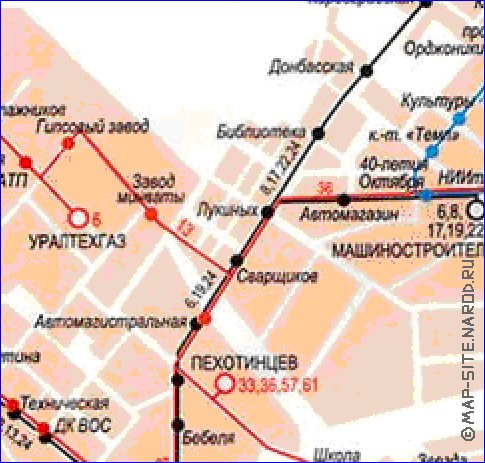 Transporte mapa de Ecaterimburgo