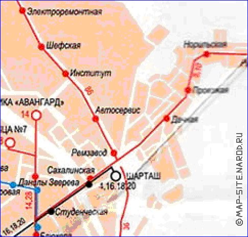 Transporte mapa de Ecaterimburgo