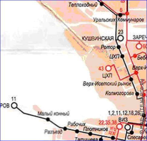 Transporte mapa de Ecaterimburgo