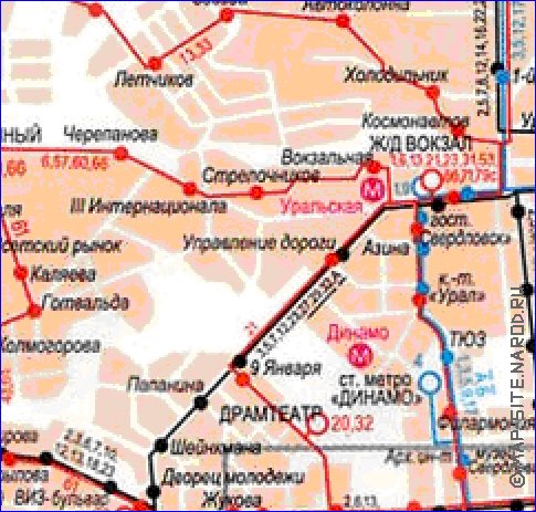 Transporte mapa de Ecaterimburgo