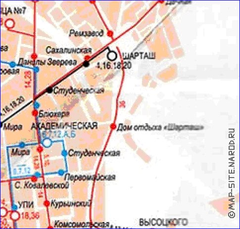 Transporte mapa de Ecaterimburgo