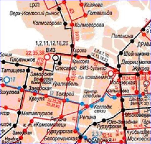 Transporte mapa de Ecaterimburgo