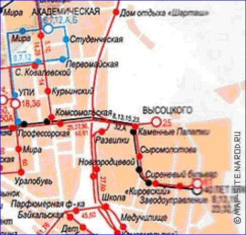 Transporte mapa de Ecaterimburgo