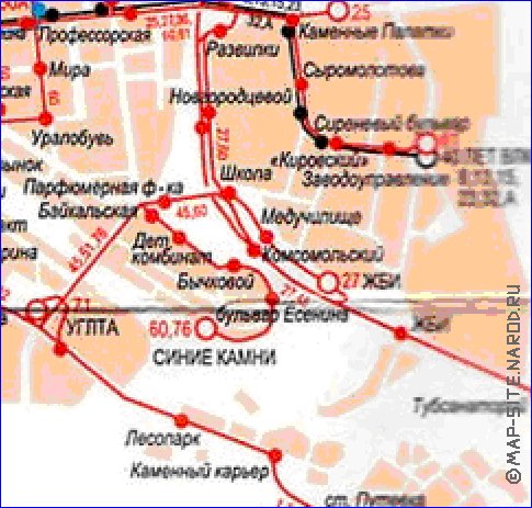 Transporte mapa de Ecaterimburgo