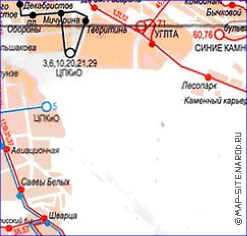 Transporte mapa de Ecaterimburgo