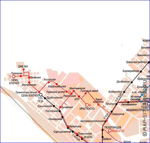 Transporte mapa de Ecaterimburgo