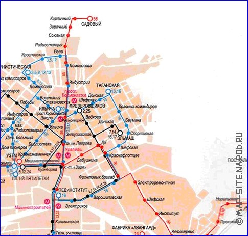 Transporte mapa de Ecaterimburgo