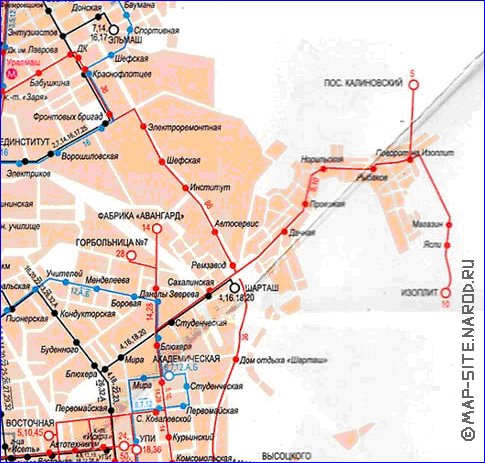 Transporte mapa de Ecaterimburgo