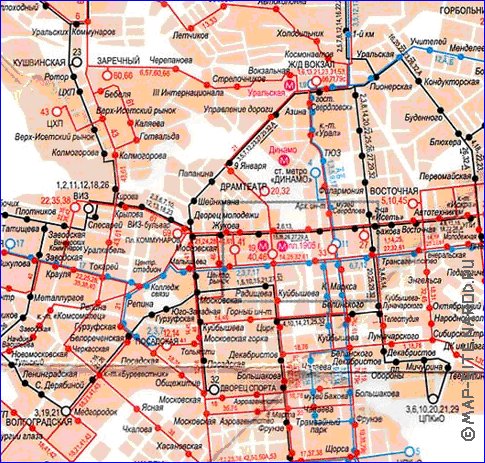 Transporte mapa de Ecaterimburgo