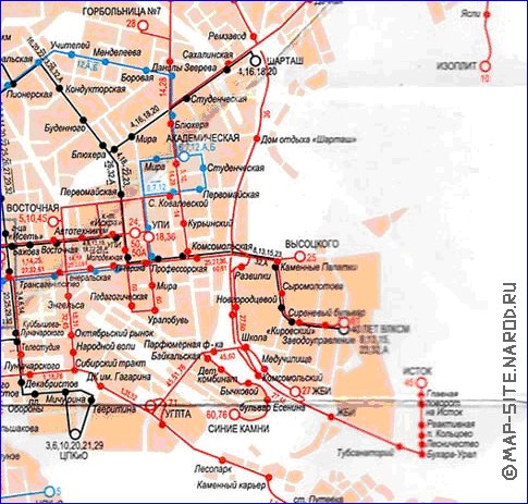 Transporte mapa de Ecaterimburgo