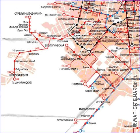 Transporte mapa de Ecaterimburgo