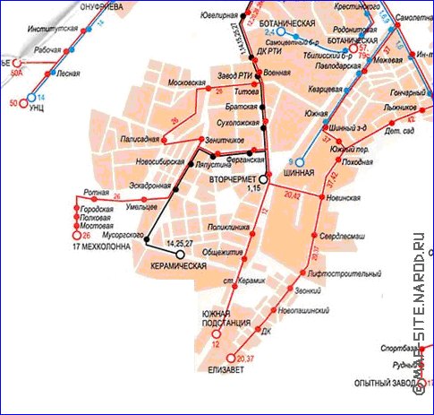 Transporte mapa de Ecaterimburgo