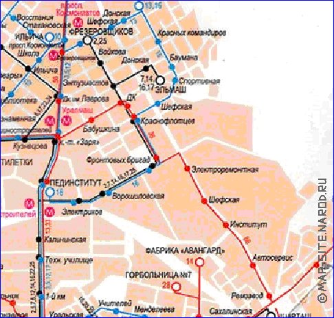 Transporte mapa de Ecaterimburgo