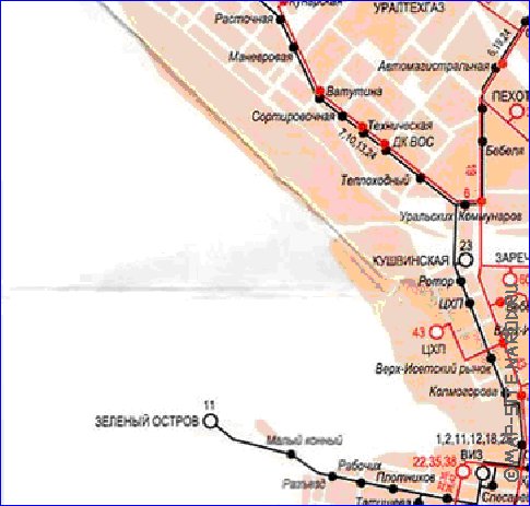 Transporte mapa de Ecaterimburgo