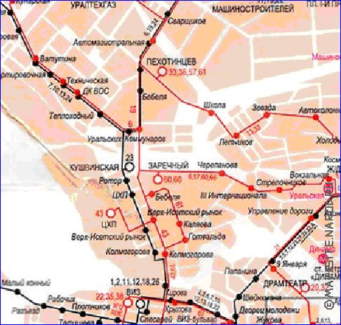 Transporte mapa de Ecaterimburgo