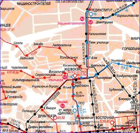 Transporte mapa de Ecaterimburgo