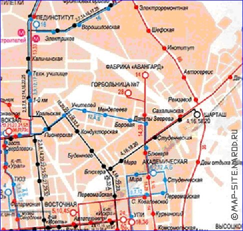 Transporte mapa de Ecaterimburgo