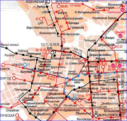 Transporte mapa de Ecaterimburgo