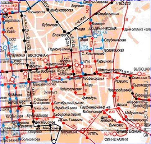 Transporte mapa de Ecaterimburgo