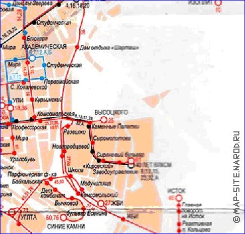 Transporte mapa de Ecaterimburgo