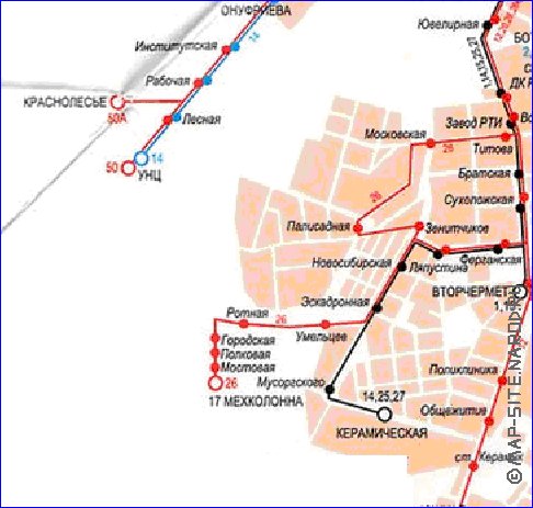 Transporte mapa de Ecaterimburgo