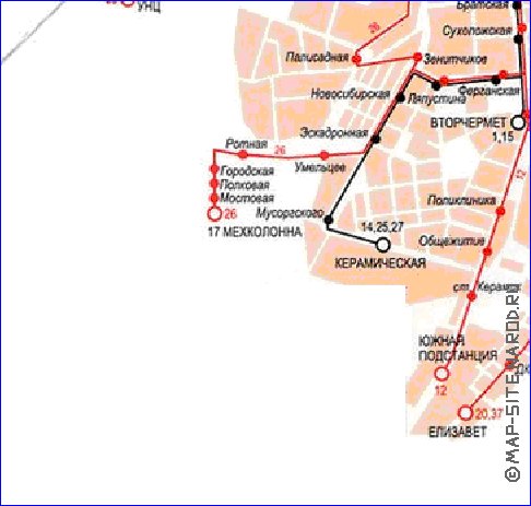 Transporte mapa de Ecaterimburgo