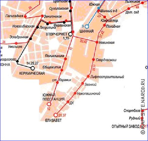 Transporte mapa de Ecaterimburgo