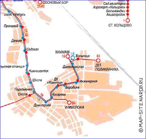 Transporte mapa de Ecaterimburgo