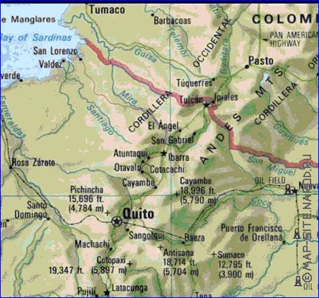 mapa de Equador em ingles