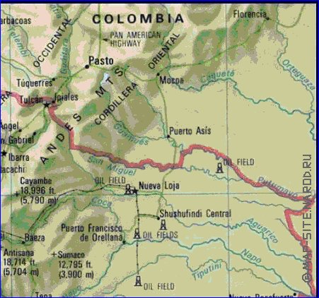 mapa de Equador em ingles