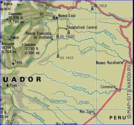 mapa de Equador em ingles