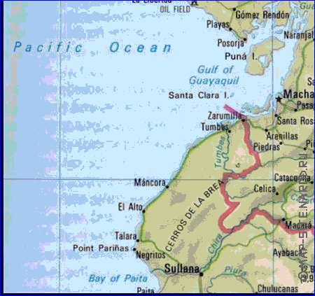 mapa de Equador em ingles