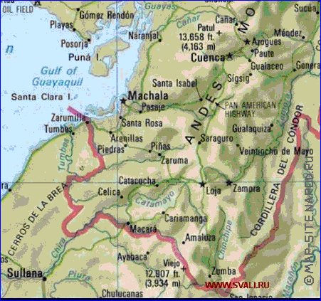 mapa de Equador em ingles