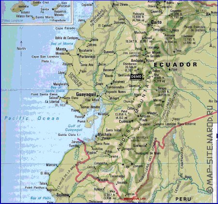 mapa de Equador em ingles