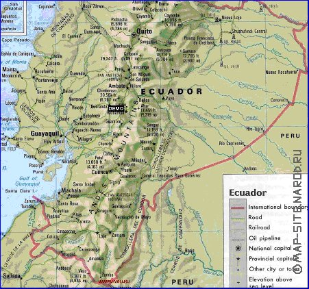 mapa de Equador em ingles