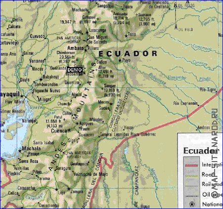 mapa de Equador em ingles