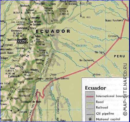 mapa de Equador em ingles