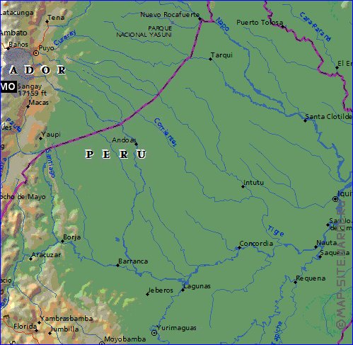 Physique carte de Equateur en anglais