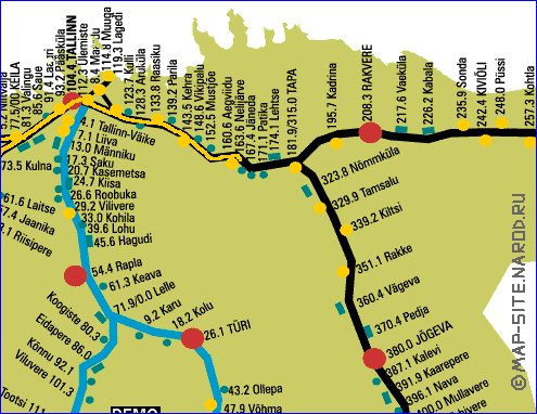 Transporte mapa de Estonia em ingles