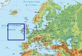 Physique carte de Europe en allemand