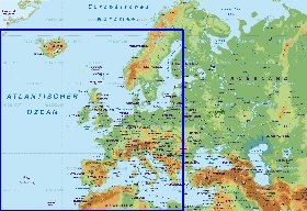 Physique carte de Europe en allemand