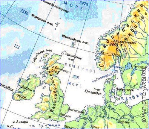 Physique carte de Europe