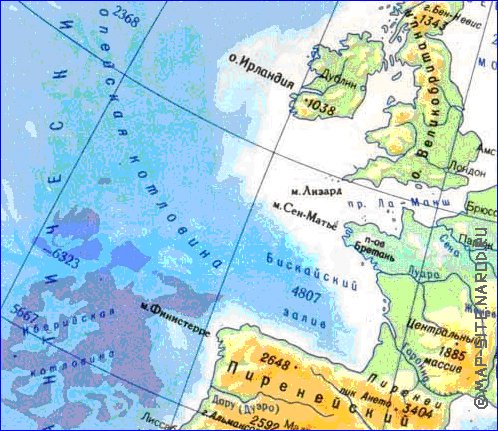 Physique carte de Europe