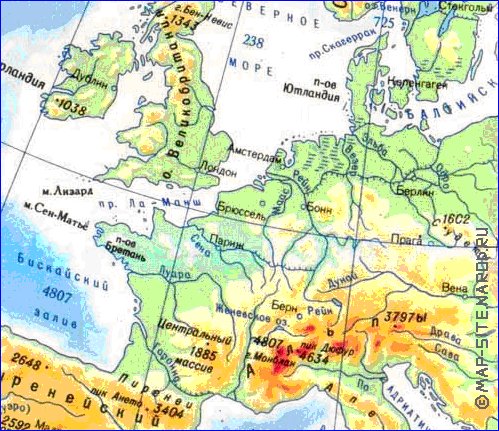 Physique carte de Europe