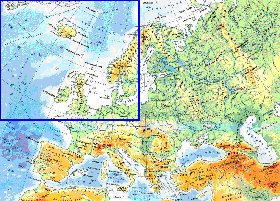 Physique carte de Europe