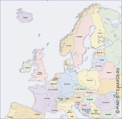 Politico mapa de Europa em ingles