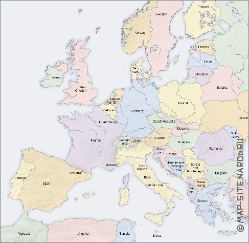 Politico mapa de Europa em ingles